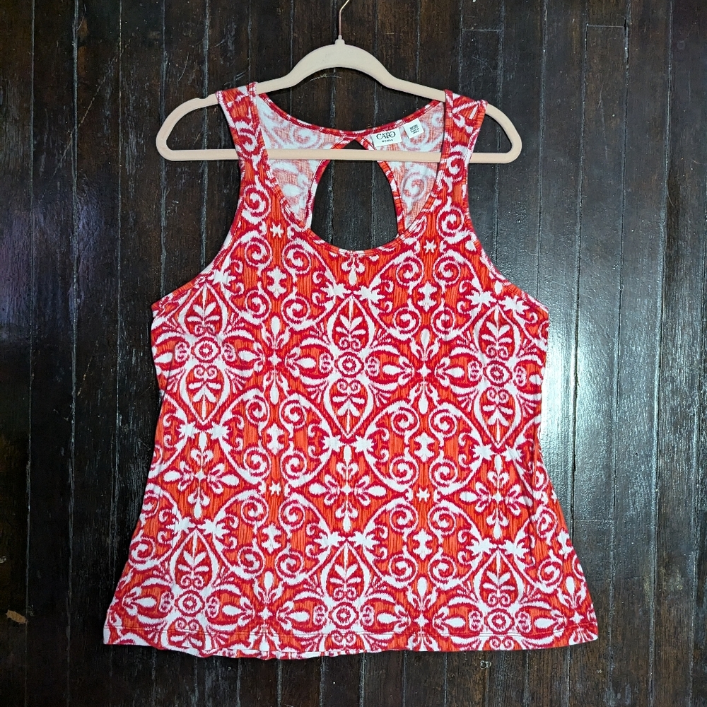 Cato Red and Orange Boho Floral Open Racerback Tank Top